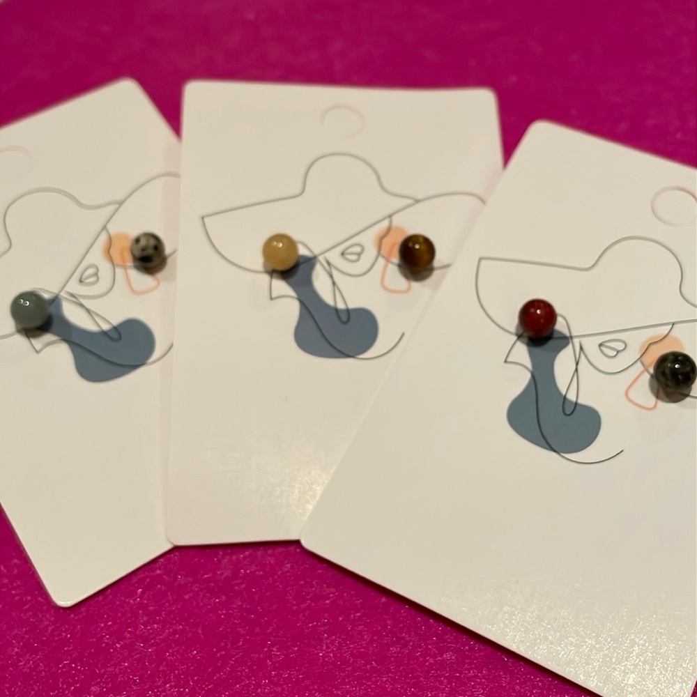 Mismatched Studed Natural Gemstone Earrings Bundle 3 pairs